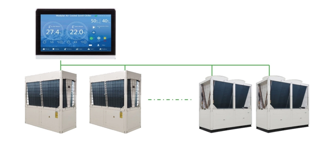 Modular heat pump system showcasing advanced energy efficiency features.