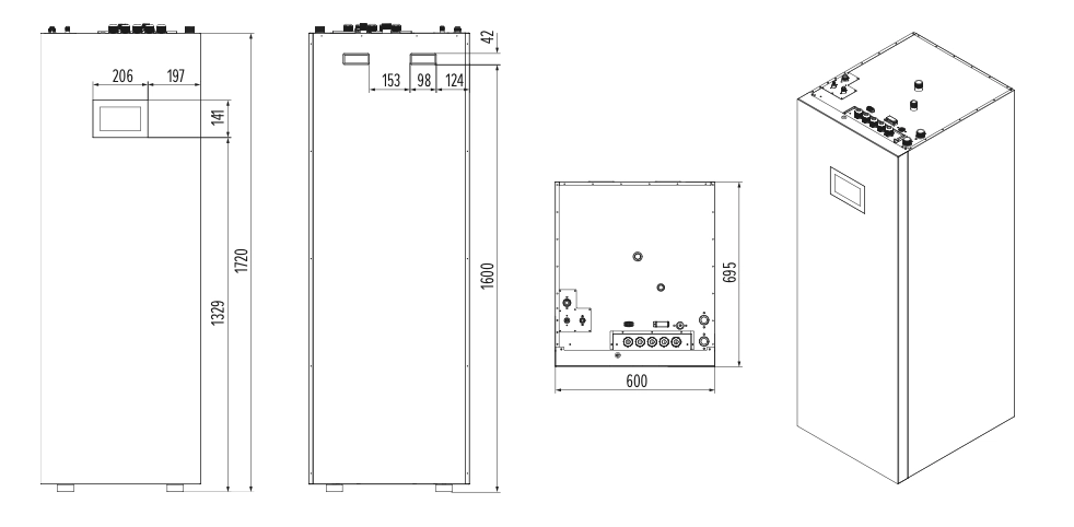 Diagram showing space required for installing BeeSmart split heat pump.