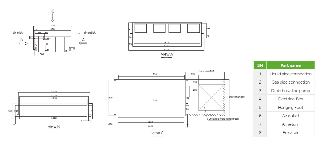 MyCond High ESP duct overall dimensions - 4