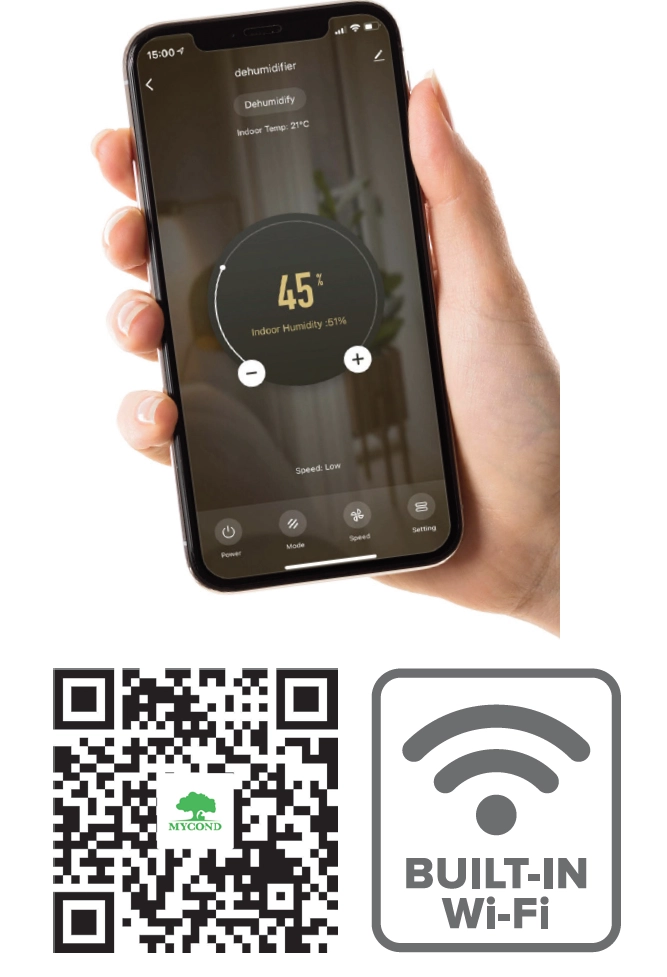Roomer Smart 25 dehumidifier highlighting energy efficiency features.