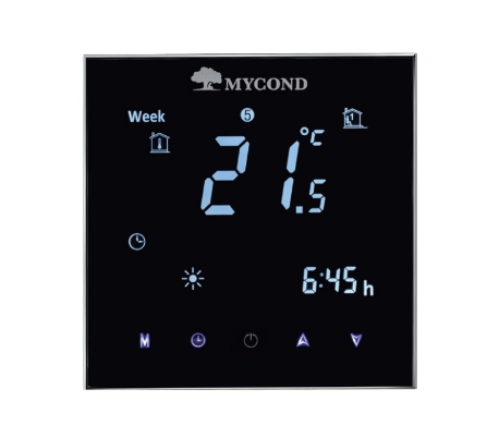 Visual comparison of Mycond New Touch thermostat models and their features.
